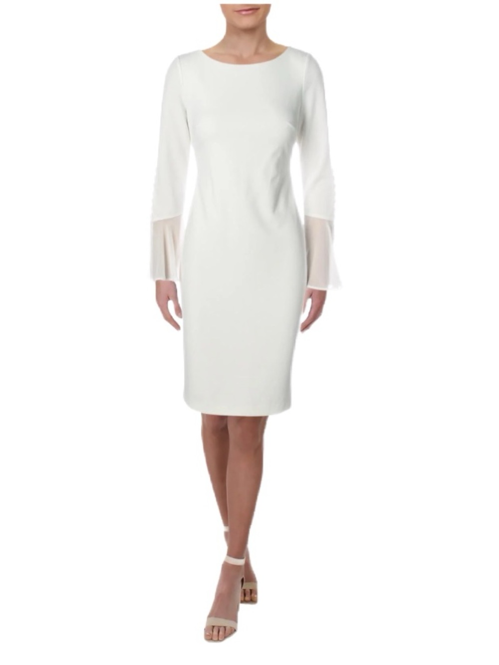 Calvin Klein White Sheer Bell Cuff Lined Dress Size 10 NWOT